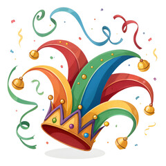 Colorful jester hat with bells and festive decorations, perfect for celebrations and parties