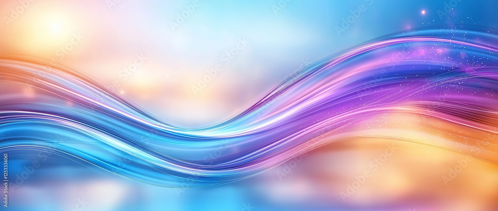 Poster wavy lines in blue and purple create vibrant abstract background, evoking sense of fluidity and moti