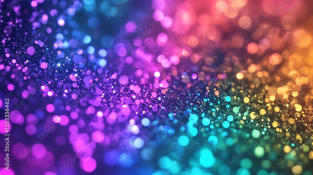 Poster abstract bokeh background with vibrant rainbow colors and shimmering light effect
