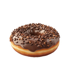 a chocolate covered donut with sprinkles and chocolate chips