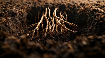 Close-up Roots Emerging from Soil