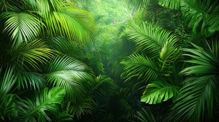 Dense Green Tropical Foliage in Lush Jungle Environment
