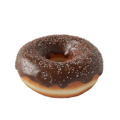 a chocolate donut with sprinkles on a white background