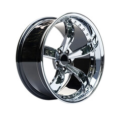 a chrome rim with a black center