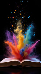 Colorful explosion of powder from open book, creating vibrant scene
