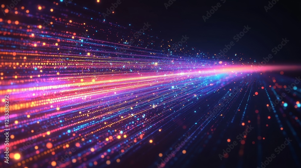 Poster abstract data stream, flowing lines of code, particles. digital communication, big data