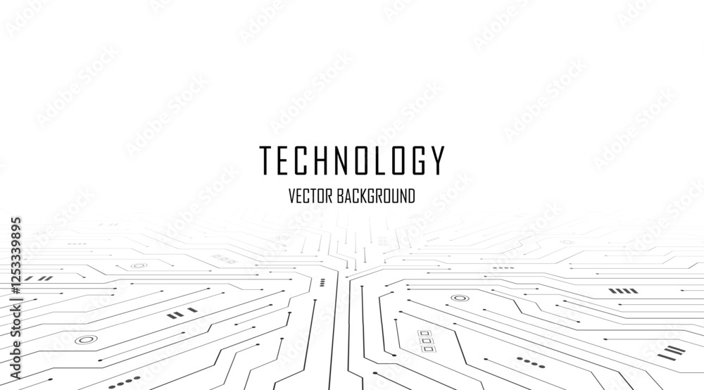Poster abstract ai circuit board in black and white background. high-tech electronics board digital technol