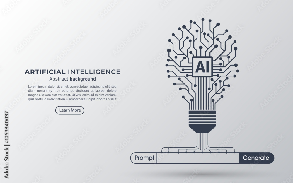 Poster Concept of Artificial intelligence. Generative AI from prompt. Innovations and ideas generated by machine learning. Big data and large language model. Vector illustration.