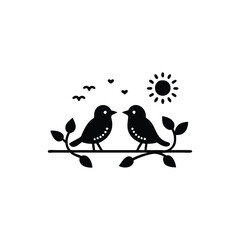 birds on branch, anniversary, clip art, concepts, cut out, doodle, enjoyment, flirting, friendship, handwriting, horizontal, icon set, invitation, outline