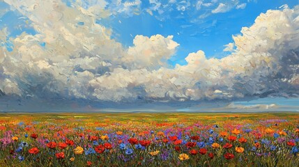 A field of flowers in bloom after the rainstorm