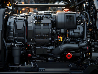 Obraz premium Powerful engine close-up, industrial setting, background blur