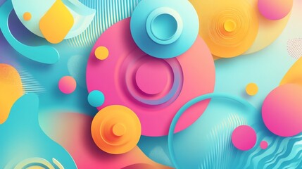 Fototapeta premium Abstract multicolored 3D shapes with circles and rounded shapes creating modern designs