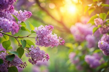 Obraz premium Serene Lilac Blossoms Bathed in Golden Sunlight, a Delicate Display of Nature's Beauty
