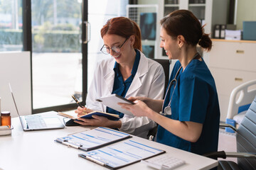 Doctor team, analysis examination results and medication usage of the patient on the chart, medical...