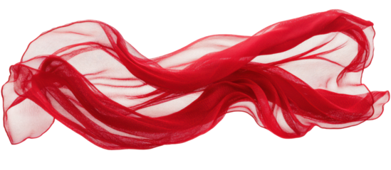 Red fabric flowing in the wind against a white background, the red cloth with folds and waves, the flying fabric creating an elegant decoration for a wedding or fashion show banner design