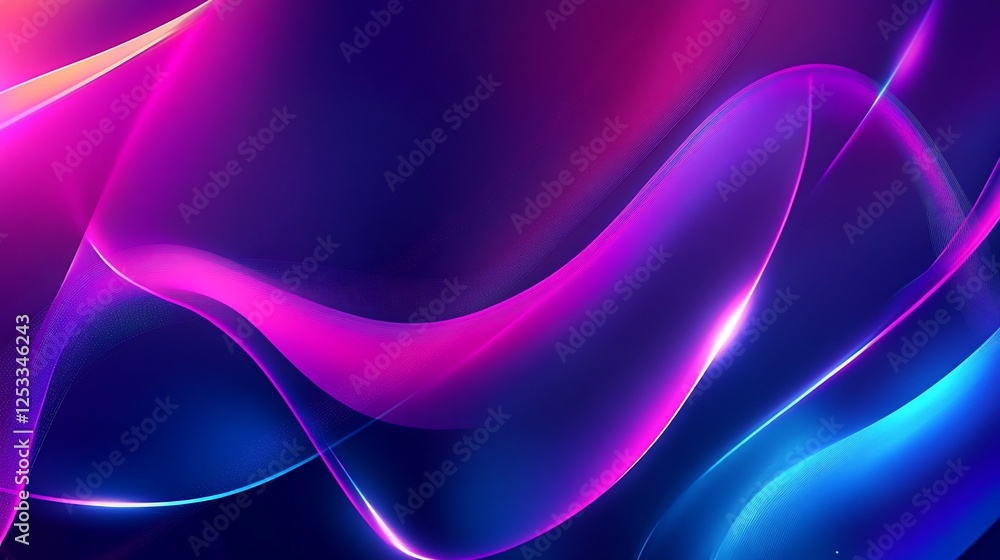 Poster abstract digital art with glowing lines and flowing forms against dark backdrop