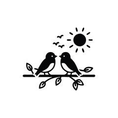 birds on branch, anniversary, clip art, concepts, cut out, doodle, enjoyment, flirting, friendship, handwriting, horizontal, icon set, invitation, outline