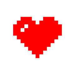 ドット絵ハート（赤）、絵文字、ピクセル、ベクター、透過背景
