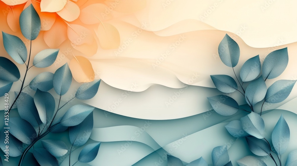 Aufkleber soft light and elegant leaf design with harmonious color palette and gentle textured surface