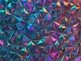 Colorful holographic texture with seamless geometric pattern, featuring vibrant triangular shapes and reflective surface. design showcases spectrum of colors, creating dynamic and eye catching