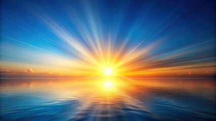 Obraz premium Radiant Sunrise Over Calm Water, Peaceful Dawn Scene with Vibrant Colors and Celestial Rays