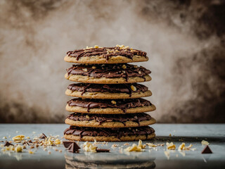 Stack of chocolate vanilla cookies on a transparent background.