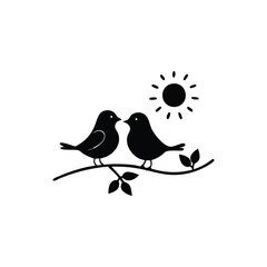 birds on branch, anniversary, clip art, concepts, cut out, doodle, enjoyment, flirting, friendship, handwriting, horizontal, icon set, invitation, outline