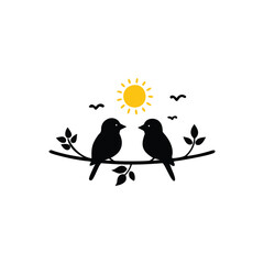 Fototapeta premium birds on branch, anniversary, clip art, concepts, cut out, doodle, enjoyment, flirting, friendship, handwriting, horizontal, icon set, invitation, outline