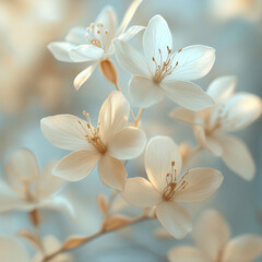 Fototapeta premium Delicate white flowers bloom softly in a serene setting, highlighting the beauty of nature and tranquility. Generative AI