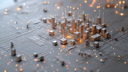 Futuristic circuit board cityscape with glowing lights, representing digital innovation and advanced technology.
