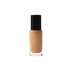 A sleek bottle of foundation with a matte black cap and a creamy beige formula, Isolated on white background.