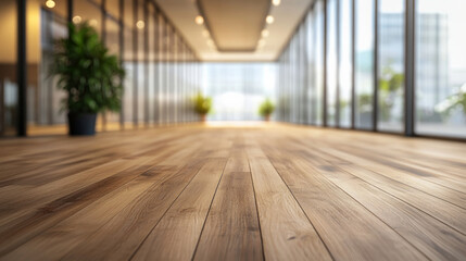 A contemporary business office with wooden floors and an open floor plan. AI generative