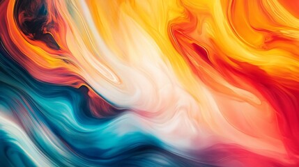 Obraz premium Fluid Abstract Art with Swirling Colors of Blue, Red, Orange and Yellow