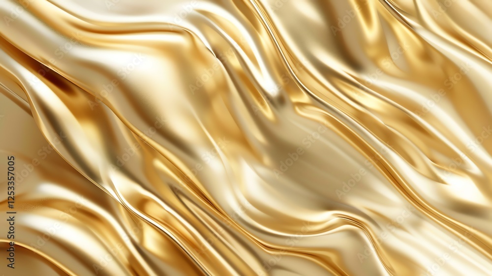 Poster golden waves. 3d rendering of a luxurious golden fabric with soft folds.