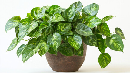 A simple potted plant with lush green leaves stands against a neutral background creating a calm and minimalistic aesthetic perfect for modern home or office spaces. AI generative