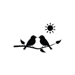 birds on branch, anniversary, clip art, concepts, cut out, doodle, enjoyment, flirting, friendship, handwriting, horizontal, icon set, invitation, outline