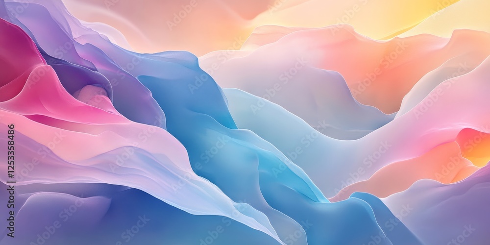 Poster visually striking abstract design using pastel gradients, emphasizing the soft and harmonious blending of pastel hues to produce a captivating and serene artistic effect