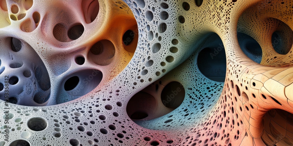 Aufkleber abstract scene where 3D forms are arranged in a harmonious and engaging manner, blending various colors and textures to create a modern and sophisticated visual effect