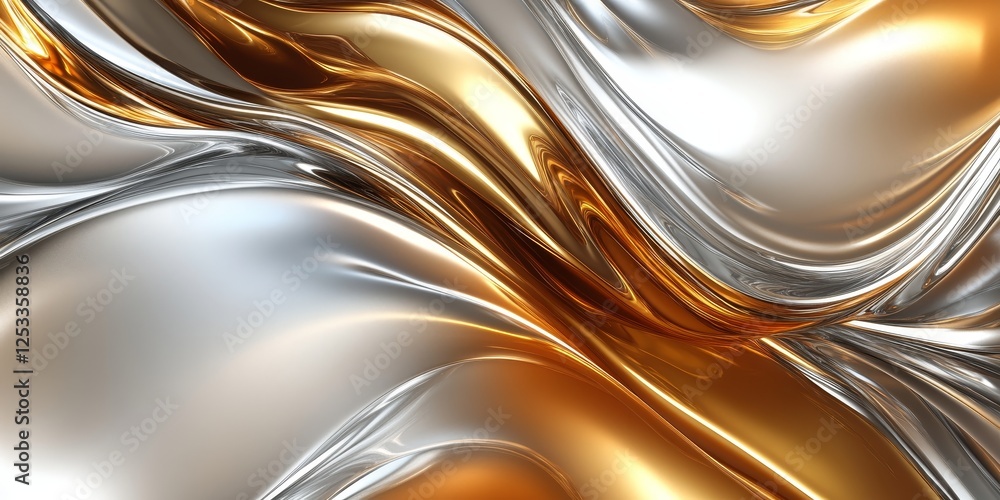 Poster abstract image featuring metallic gradients with a focus on the sleek and reflective qualities of metallic colors, blending shades of gold, silver, and bronze to produce