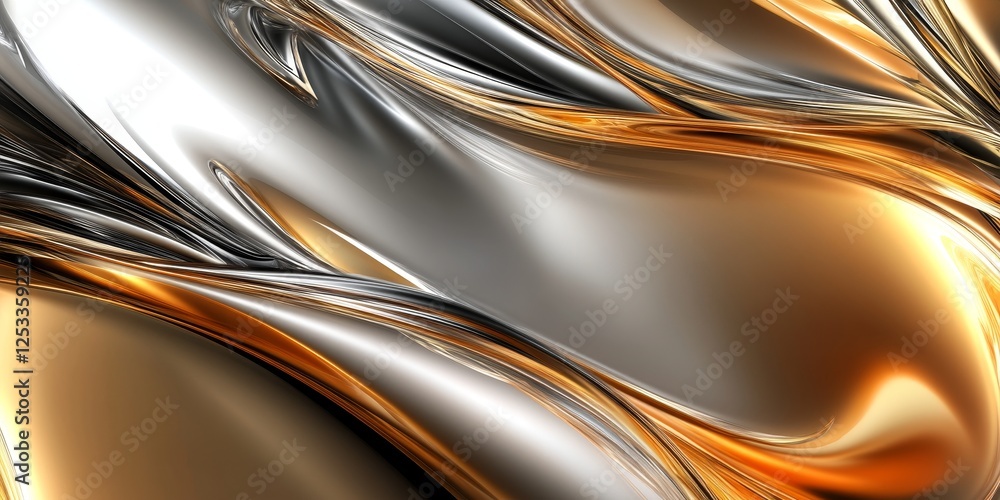 Poster abstract image featuring metallic gradients with a focus on the sleek and reflective qualities of metallic colors, blending shades of gold, silver, and bronze to produce