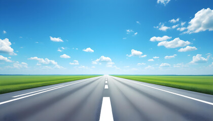 realistic airport runway stretching into the horizon on a clear sunny day
