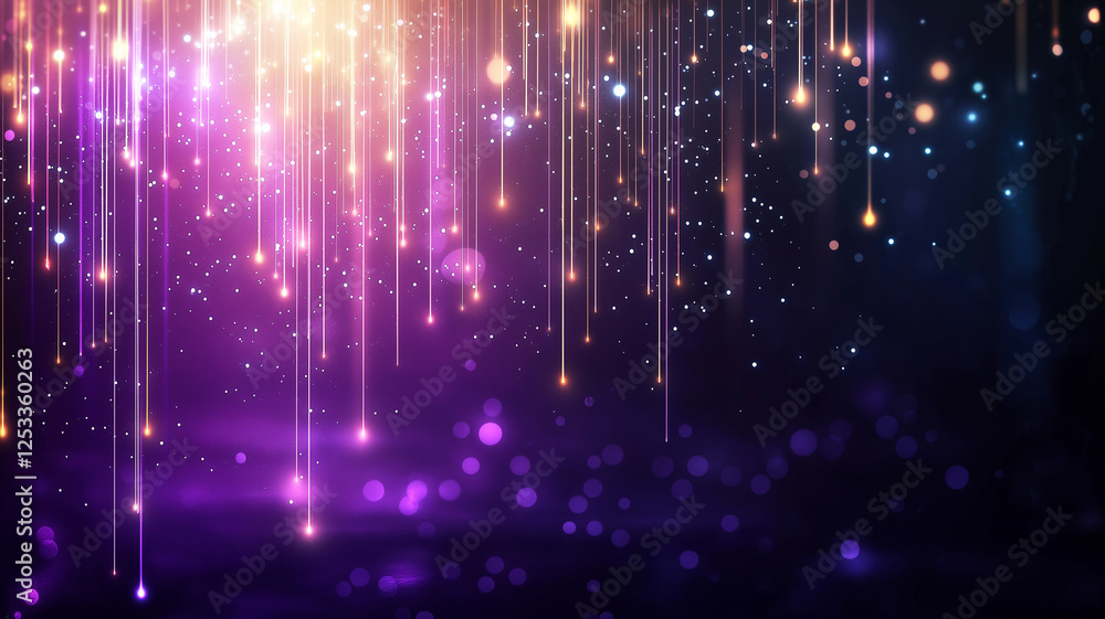 Poster vibrant abstract background featuring cascading lights in purple and gold hues, creating mesmerizing