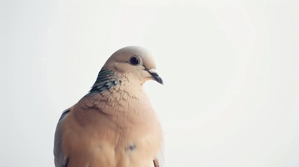 A beautiful close-up of a dove with a blurred background. The dove is looking to the right of the frame.