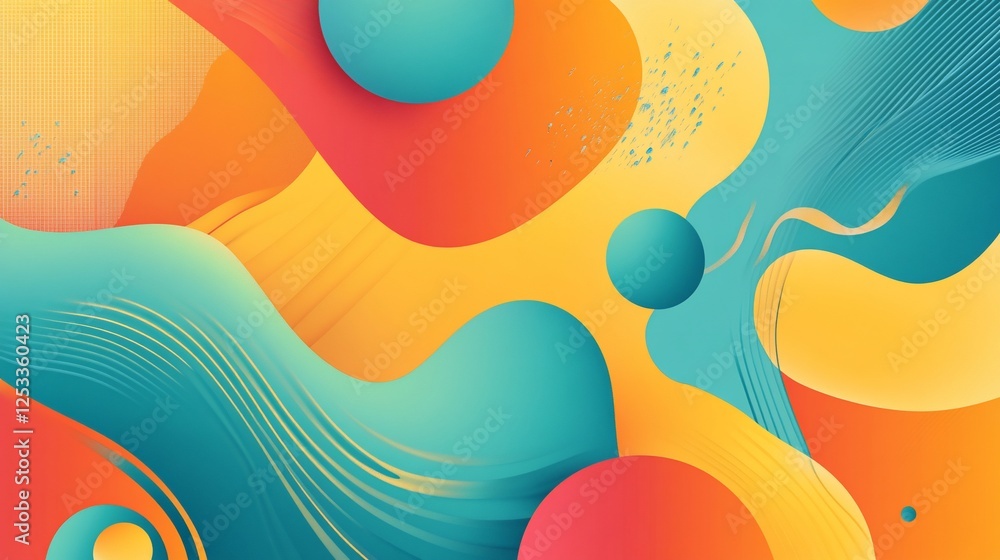 Aufkleber abstract fluid art with vibrant colors and dynamic wavy shapes creating depth