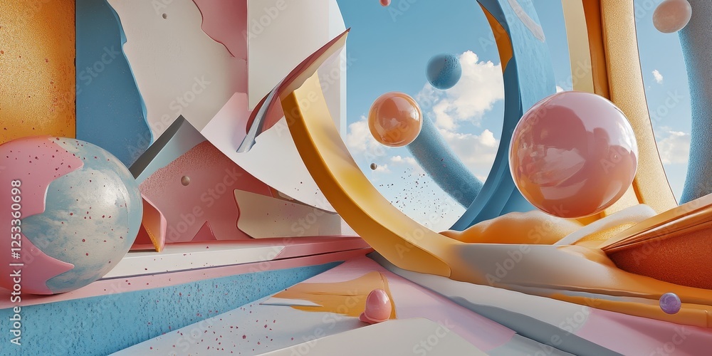 Aufkleber abstract scene where 3D illusions are incorporated into a refined composition, blending various shapes and colors to create a modern and engaging visual effect