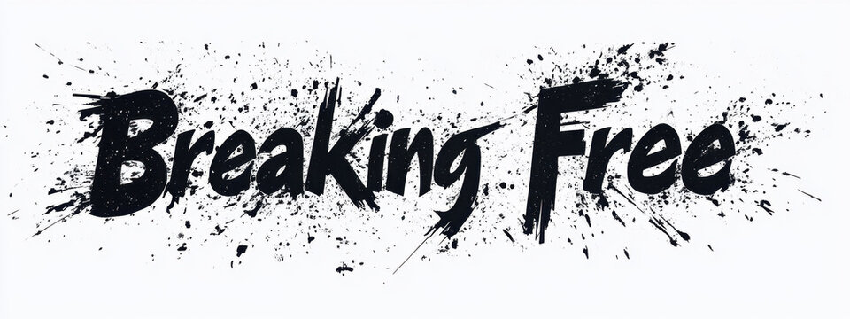 Dynamic splatter typography displaying 'Breaking Free' with an energetic, rebellious flair.