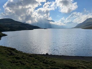 The alpine lake Tannensee or Tannen Lake in the Uri Alps mountain massif, Kerns - Canton of Obwalden, Switzerland (Kanton Obwald, Schweiz)
