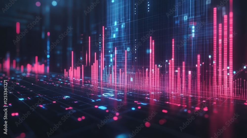 Poster abstract digital data visualization showing financial charts