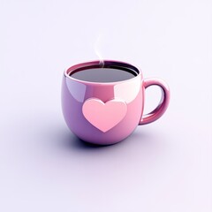 Cute Pink Coffee Mug with Heart Design and Steam Rising Above