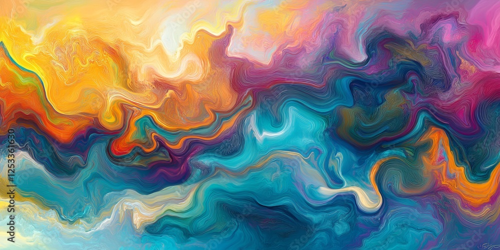 Poster abstract image featuring abstract fluid art with dynamic and flowing patterns that blend seamlessly into a spectrum of colors, capturing the essence of fluidity and motio
